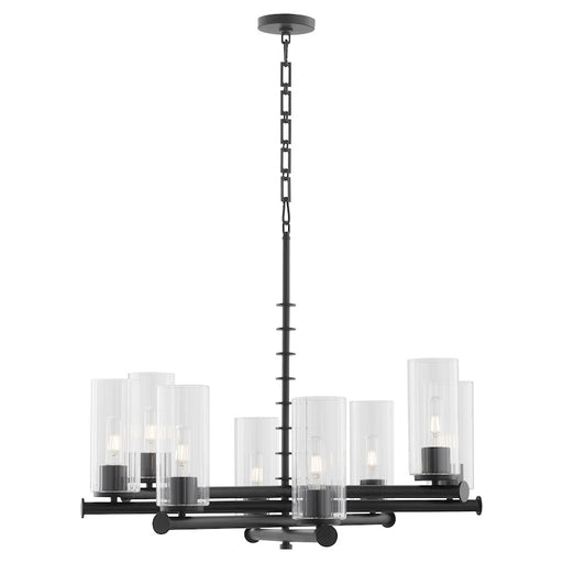 Quorum Juniper 8Lt Chandelier, Matte Black/Clear/Fluted