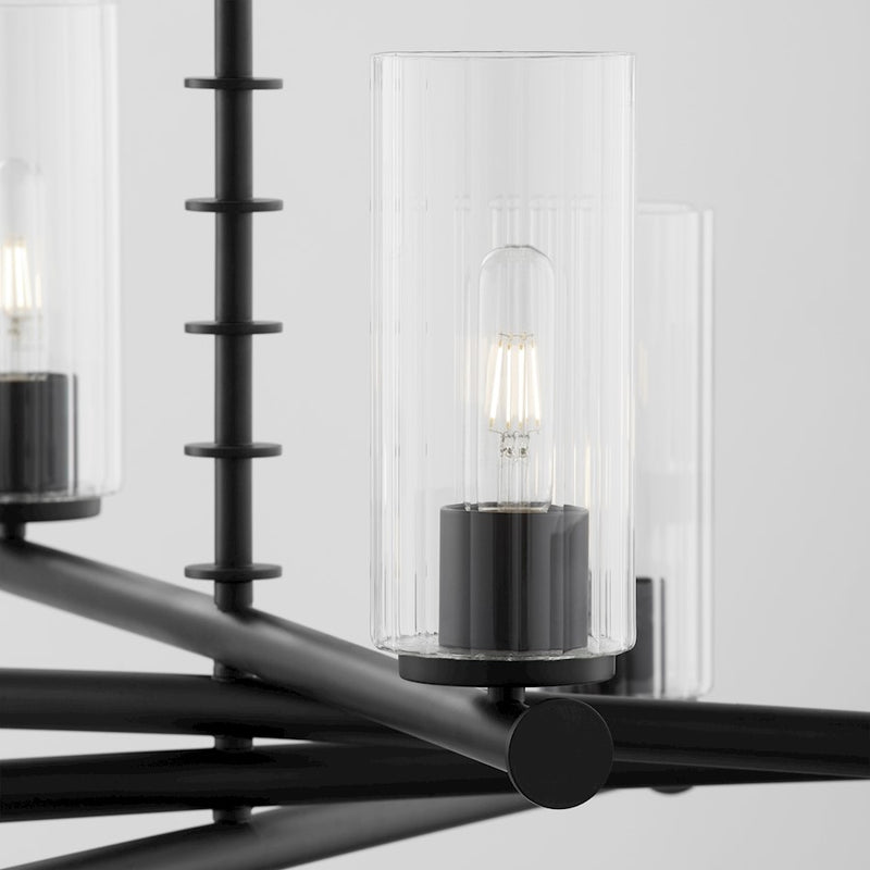 Quorum Juniper 8Lt Chandelier, Matte Black/Clear/Fluted