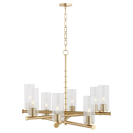 Quorum Juniper 8Lt Chandelier, Aged Brass/Clear/Fluted