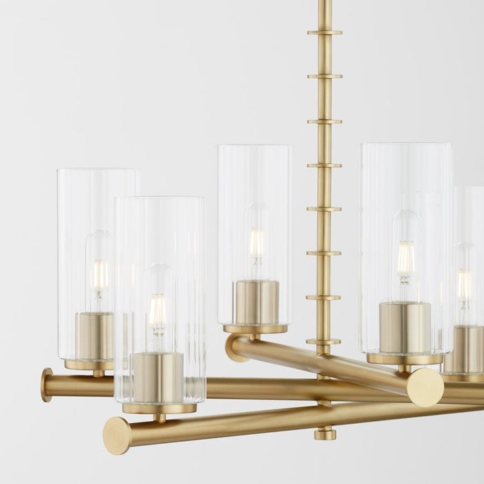 Quorum Juniper 8Lt Chandelier, Aged Brass/Clear/Fluted