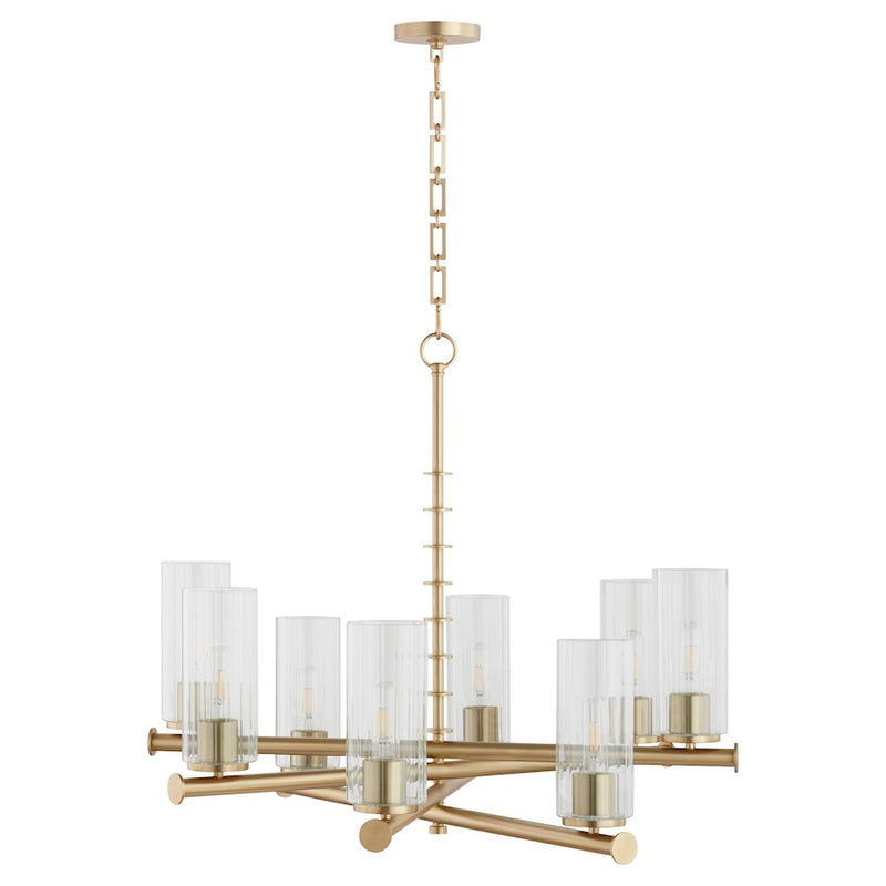 Quorum Juniper 8Lt Chandelier, Aged Brass/Clear/Fluted