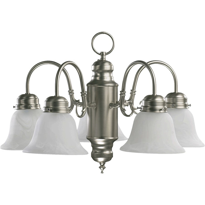 Quorum 5 Light Chandelier, Satin Nickel
