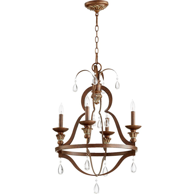 Quorum Venice 4 Light Chandelier, Vintage Copper
