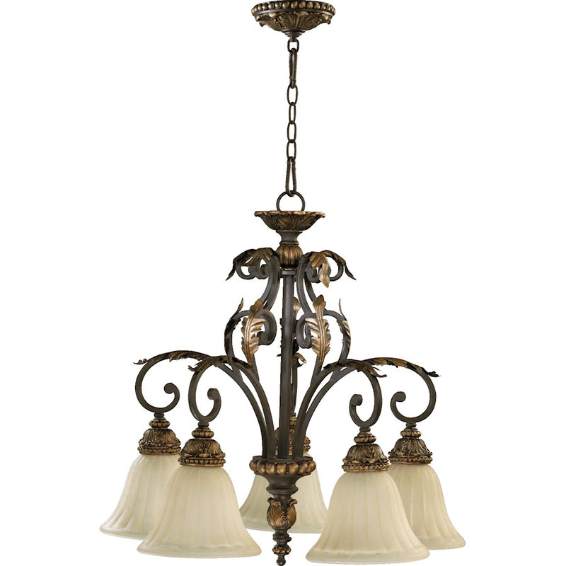 Quorum Rio Salado 5 Light Chandelier, Toasted Sienna With Mystic Silver