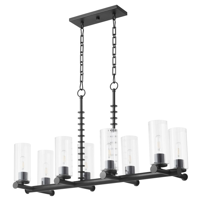 Quorum Juniper 8Lt Linear Chandelier, Matte Black/Clear/Fluted