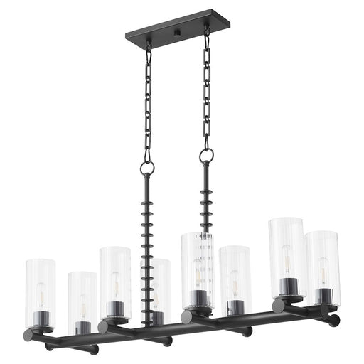 Quorum Juniper 8Lt Linear Chandelier, Matte Black/Clear/Fluted