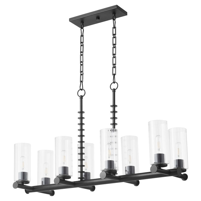Quorum Juniper 8Lt Linear Chandelier, Matte Black/Clear/Fluted
