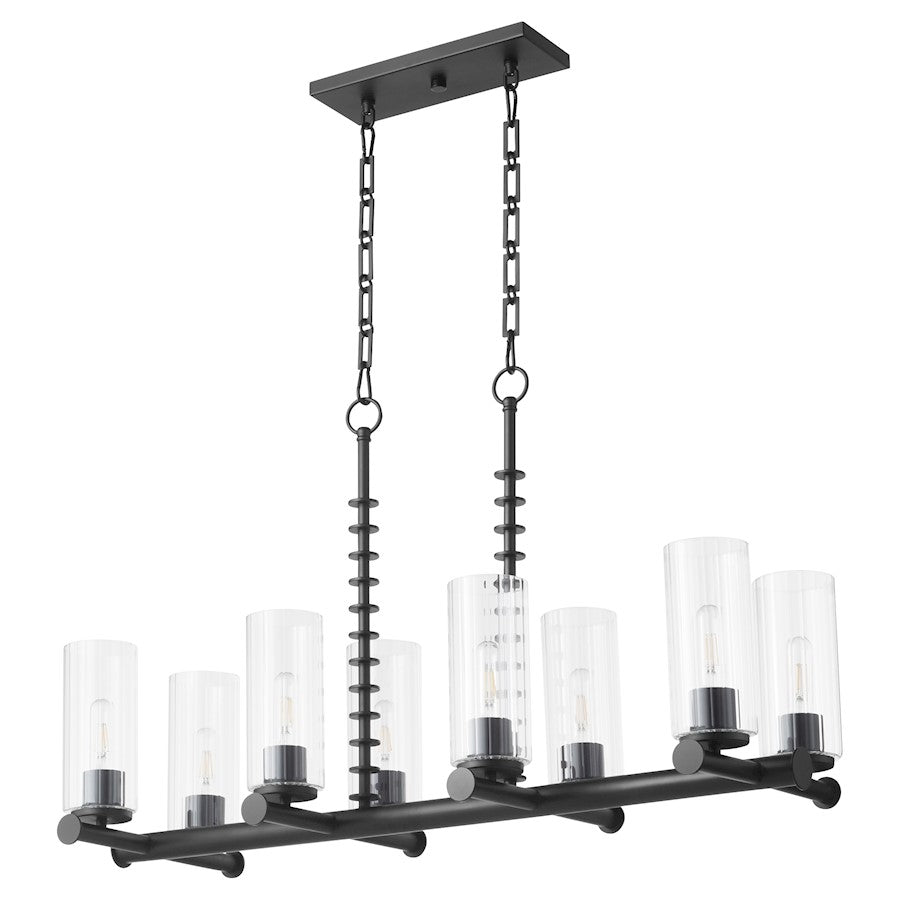 Quorum Juniper 8Lt Linear Chandelier, Matte Black/Clear/Fluted