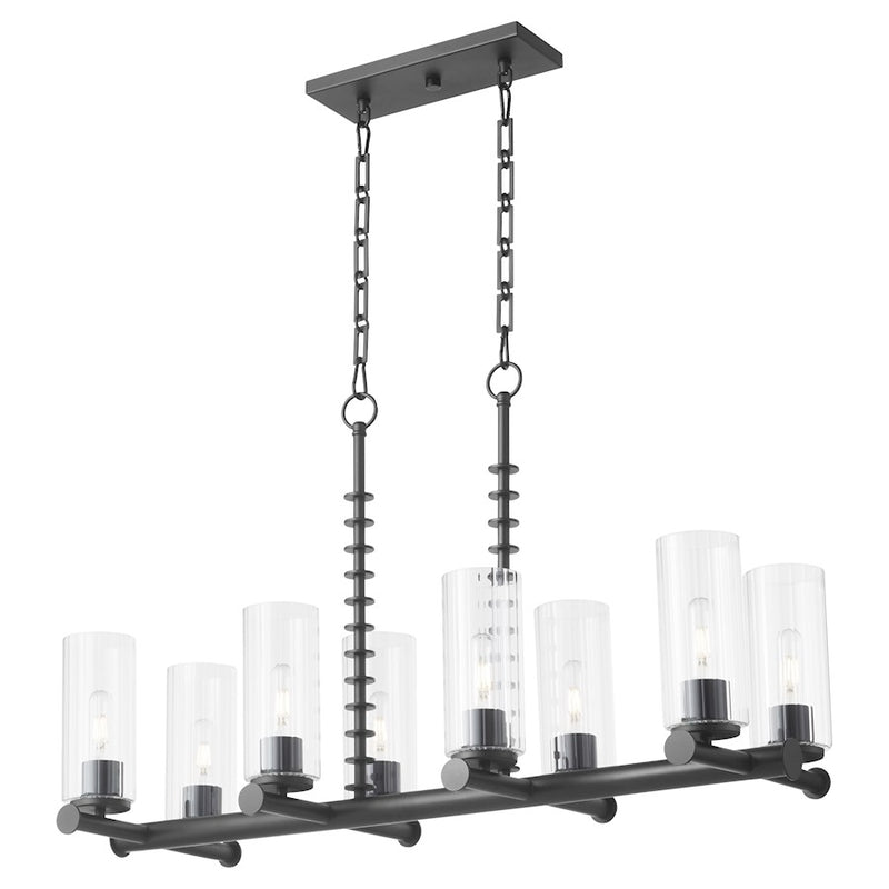 Quorum Juniper 8Lt Linear Chandelier, Matte Black/Clear/Fluted
