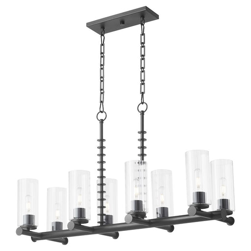 Quorum Juniper 8Lt Linear Chandelier, Matte Black/Clear/Fluted