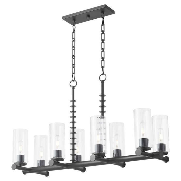 Quorum Juniper 8Lt Linear Chandelier, Matte Black/Clear/Fluted