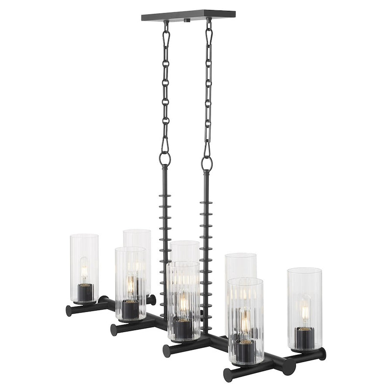 Quorum Juniper 8Lt Linear Chandelier, Matte Black/Clear/Fluted