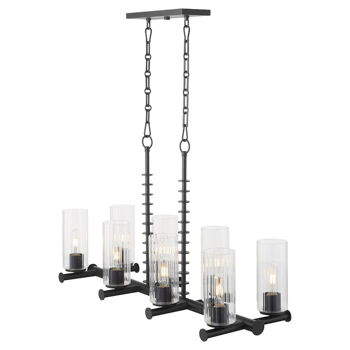 Quorum Juniper 8Lt Linear Chandelier, Matte Black/Clear/Fluted