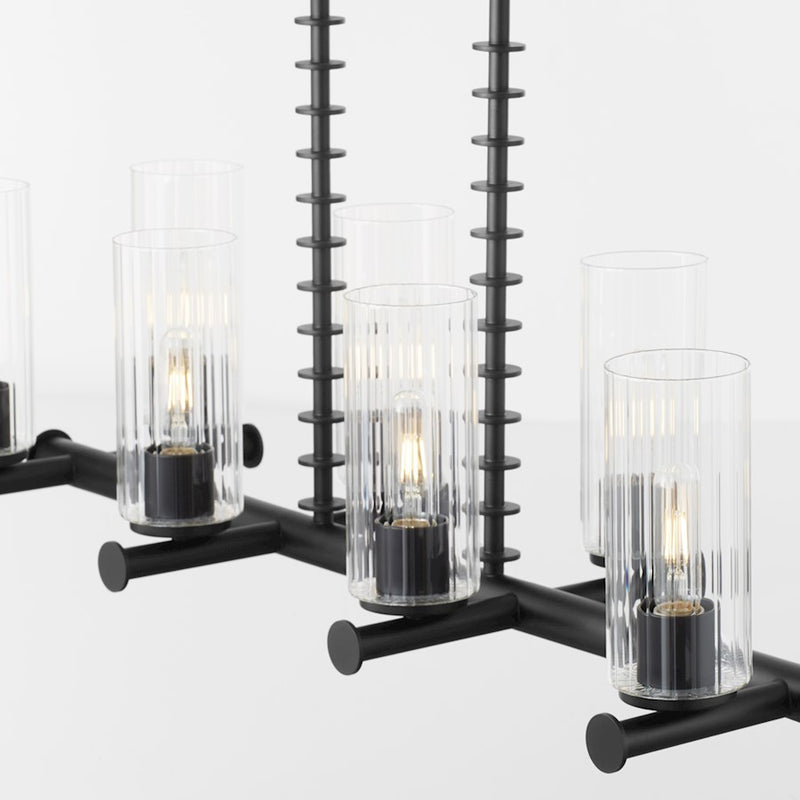 Quorum Juniper 8Lt Linear Chandelier, Matte Black/Clear/Fluted