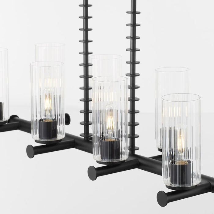 Quorum Juniper 8Lt Linear Chandelier, Matte Black/Clear/Fluted