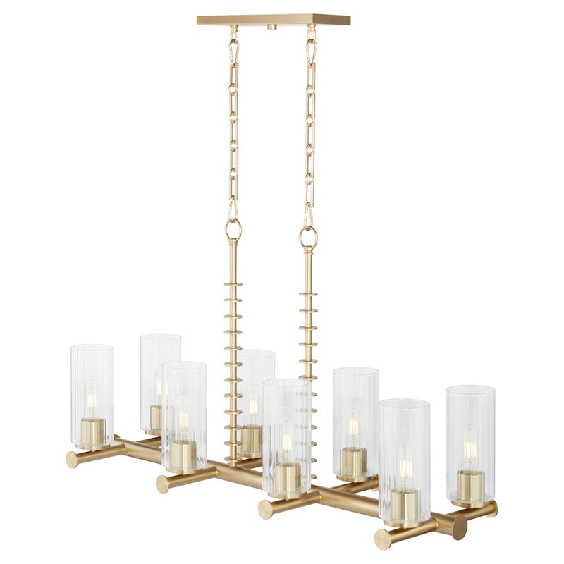 Quorum Juniper 8Lt Linear Chandelier, Aged Brass/Clear/Fluted