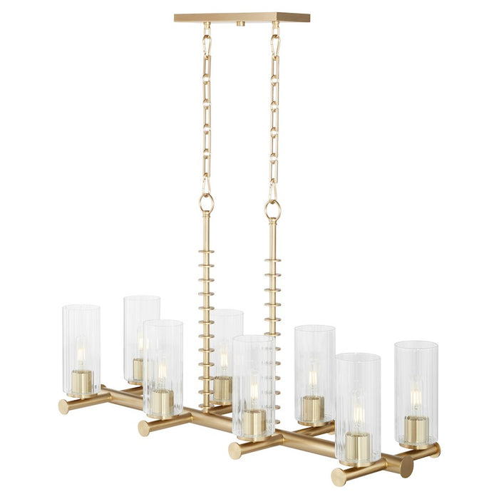 Quorum Juniper 8Lt Linear Chandelier, Aged Brass/Clear/Fluted