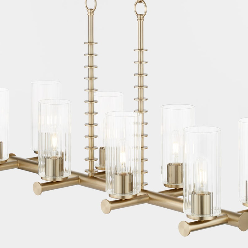 Quorum Juniper 8Lt Linear Chandelier, Aged Brass/Clear/Fluted