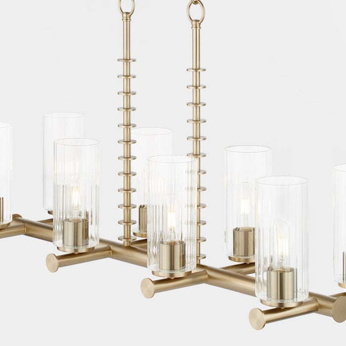 Quorum Juniper 8Lt Linear Chandelier, Aged Brass/Clear/Fluted