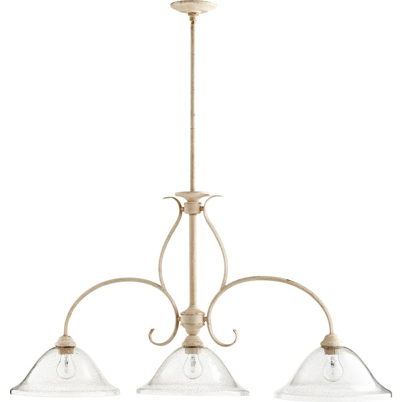 Quorum Spencer 3 Light 13' Island, Persian White/Clear Seeded Glass