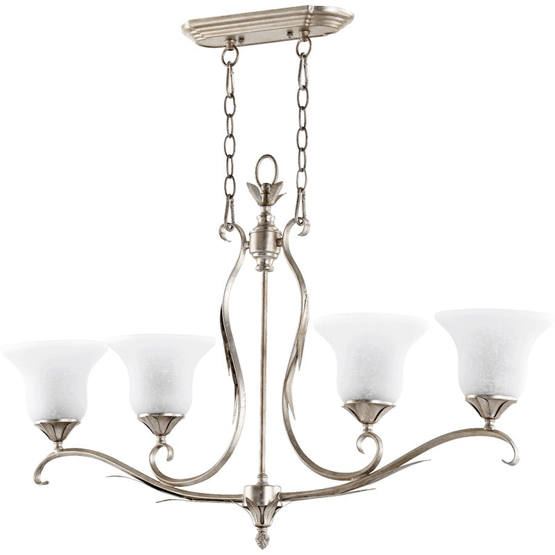 Quorum Flora 4 Light 7' Island, Aged Silver Leaf/White Linen