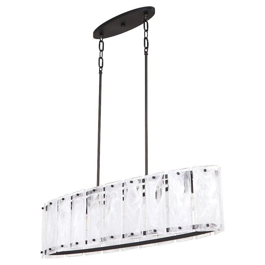Quorum Prestige 6Lt Linear Island, Matte Black/Clear/Alabaster