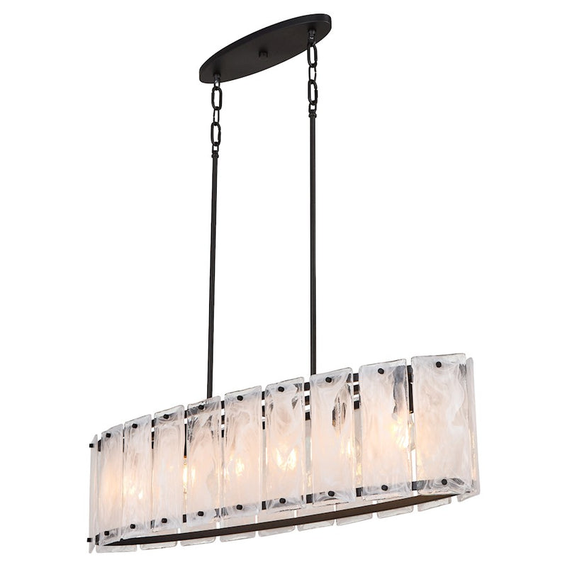 Quorum Prestige 6Lt Linear Island, Matte Black/Clear/Alabaster