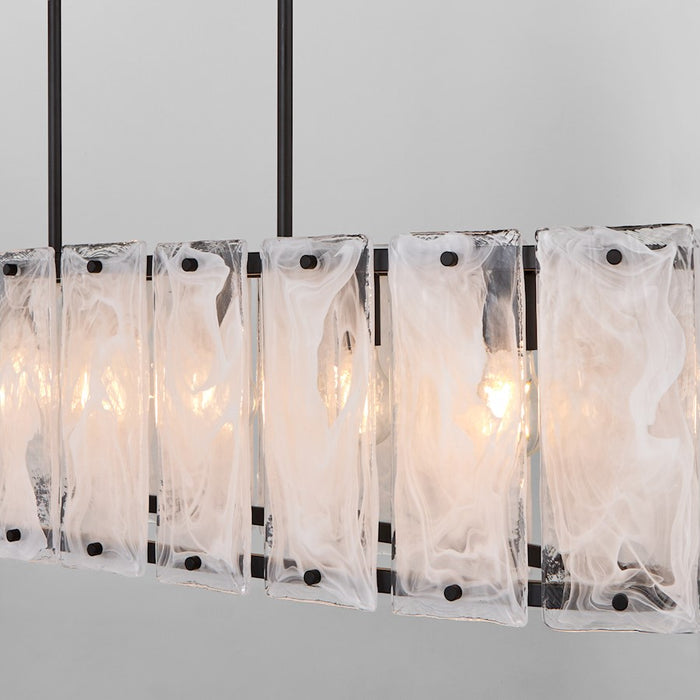 Quorum Prestige 6Lt Linear Island, Matte Black/Clear/Alabaster