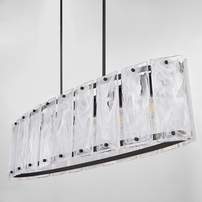 Quorum Prestige 6Lt Linear Island, Matte Black/Clear/Alabaster
