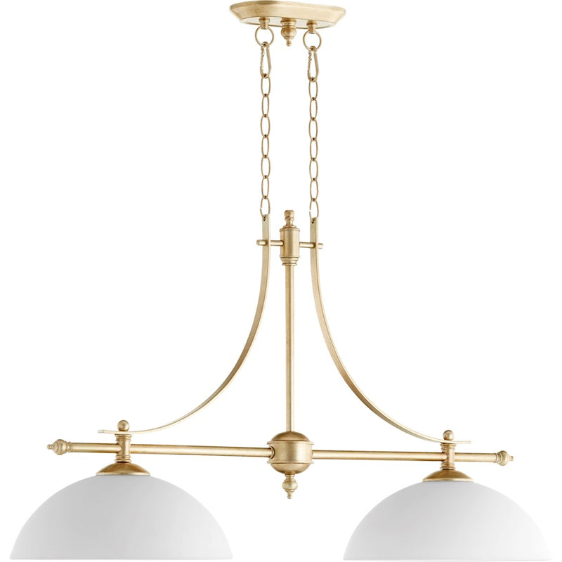 Quorum Aspen 2 Light Island in Aged Silver Leaf /Satin Opal