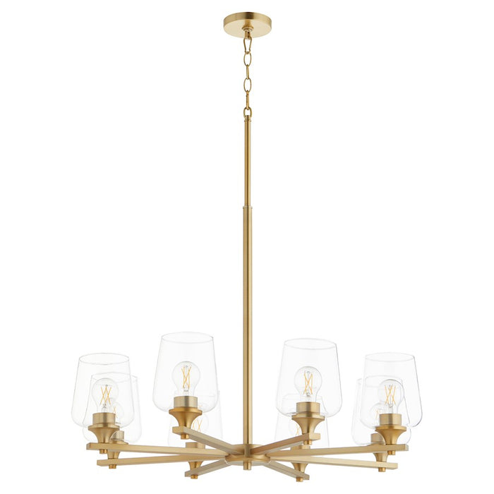 Quorum Veno 8Lt Chandelier, Aged Brass/Clear - 658-8-80