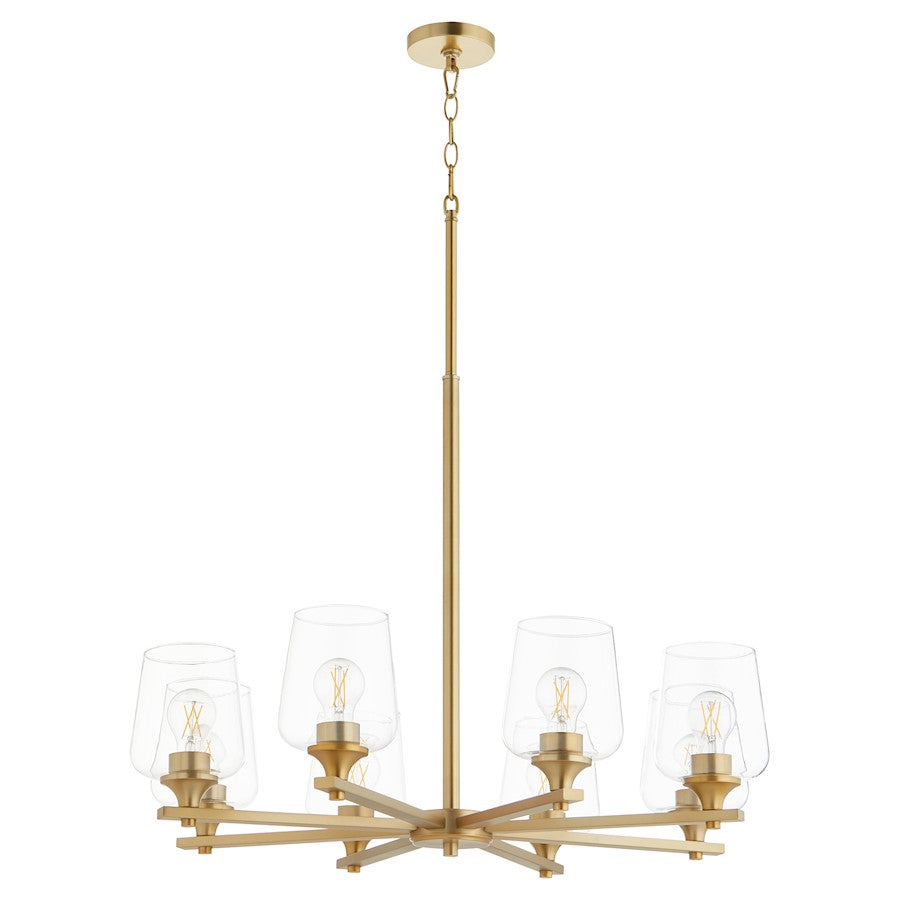 Quorum Veno 8Lt Chandelier, Aged Brass/Clear - 658-8-80