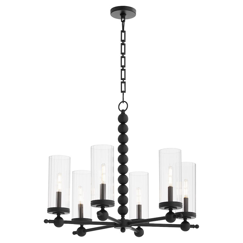 Quorum Lee Blvd 6Lt Chandelier, Matte Black/Clear/Fluted