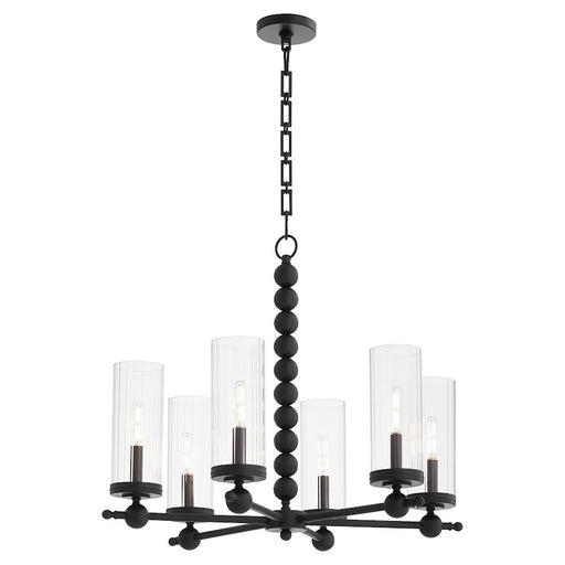 Quorum Lee Blvd 6Lt Chandelier, Matte Black/Clear/Fluted