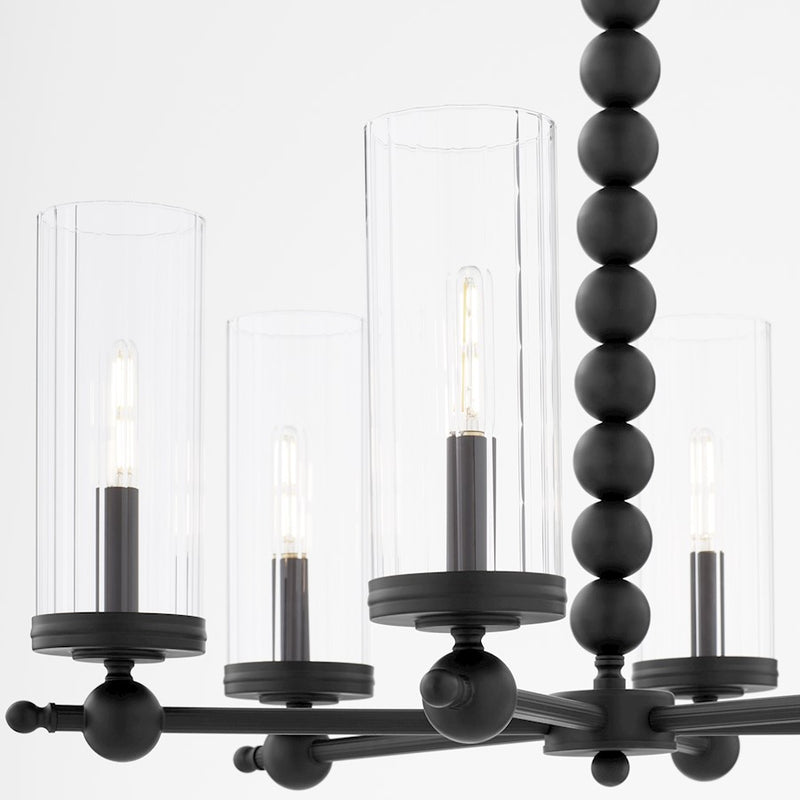 Quorum Lee Blvd 6Lt Chandelier, Matte Black/Clear/Fluted