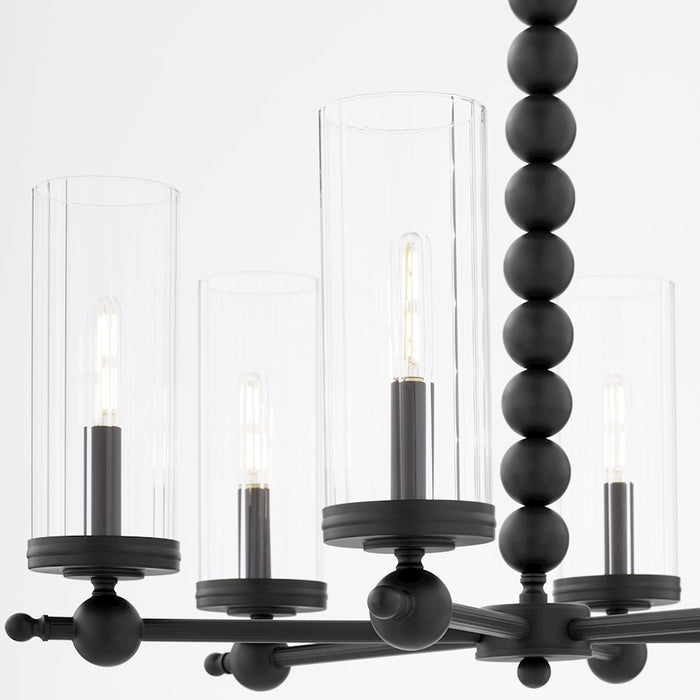 Quorum Lee Blvd 6Lt Chandelier, Matte Black/Clear/Fluted