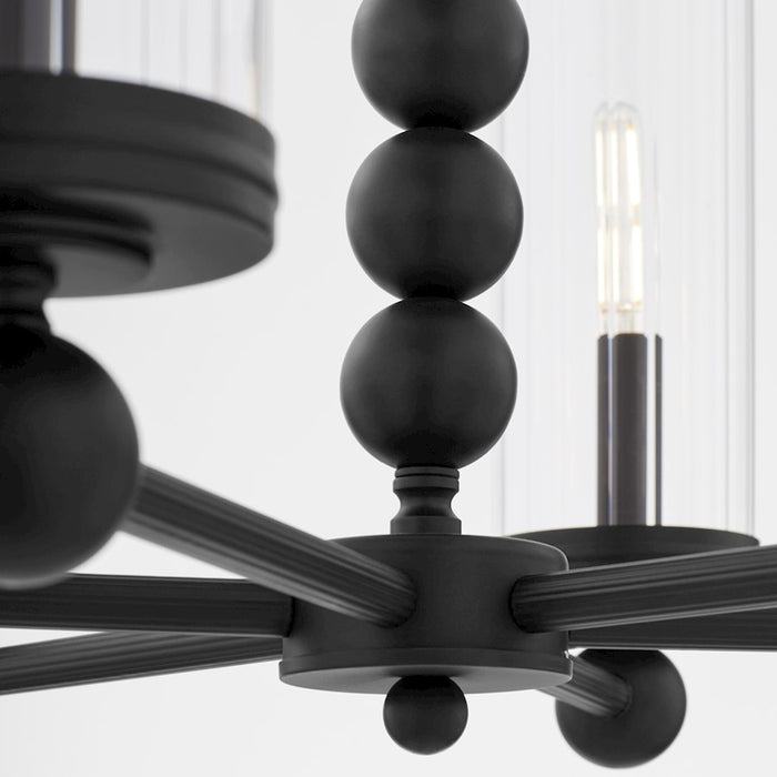 Quorum Lee Blvd 6Lt Chandelier, Matte Black/Clear/Fluted
