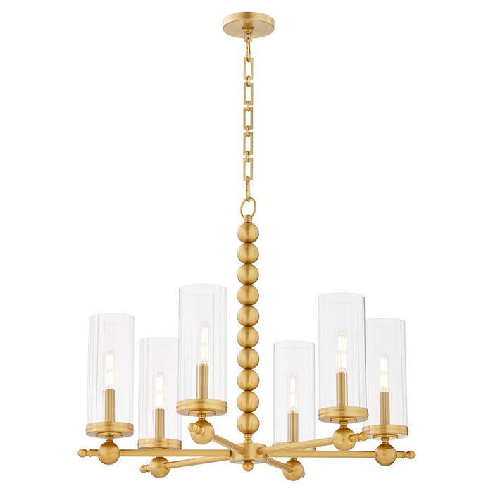 Quorum Lee Blvd 6Lt Chandelier, Aged Brass/Clear/Fluted