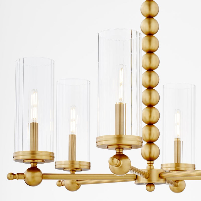 Quorum Lee Blvd 6Lt Chandelier, Aged Brass/Clear/Fluted