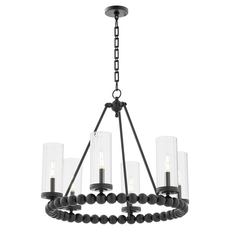 Quorum Lee Blvd 6Lt Ring Chandelier, Matte Black/Clear/Fluted