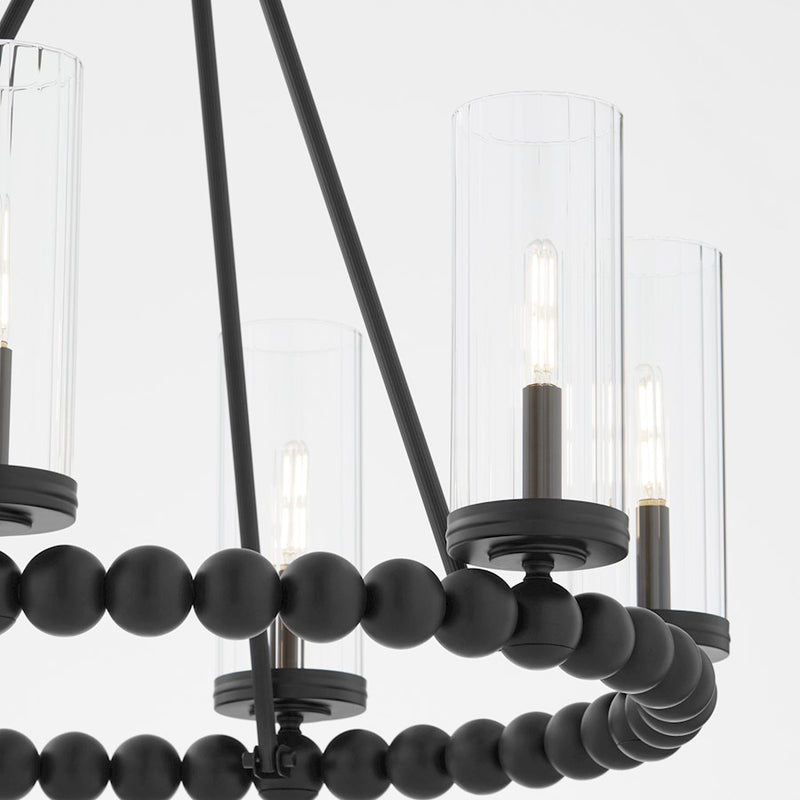Quorum Lee Blvd 6Lt Ring Chandelier, Matte Black/Clear/Fluted