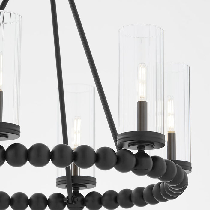 Quorum Lee Blvd 6Lt Ring Chandelier, Matte Black/Clear/Fluted