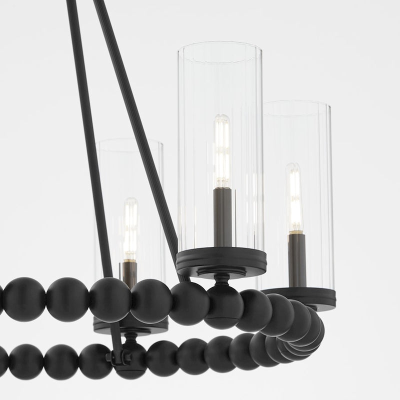 Quorum Lee Blvd 6Lt Ring Chandelier, Matte Black/Clear/Fluted