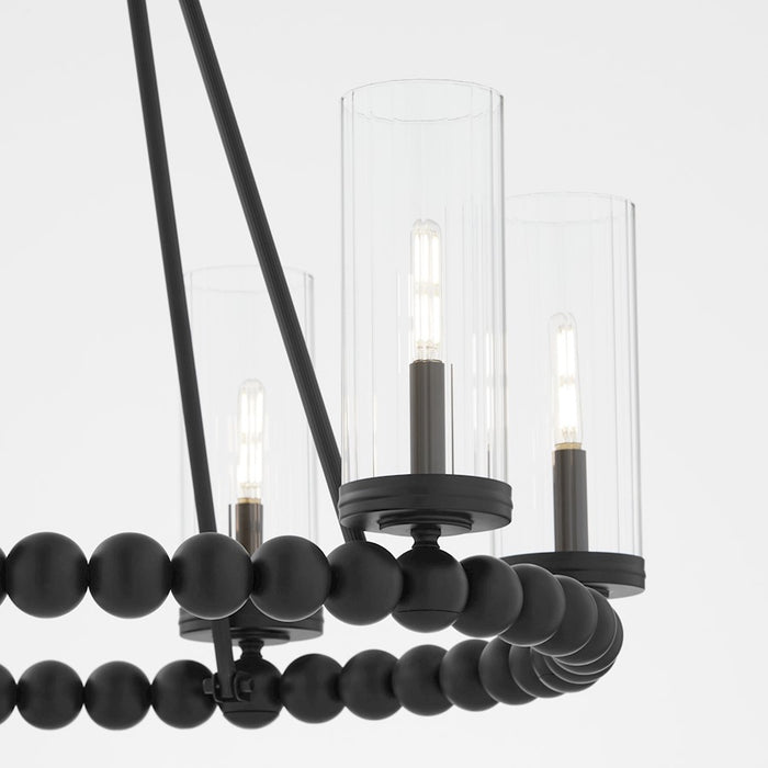 Quorum Lee Blvd 6Lt Ring Chandelier, Matte Black/Clear/Fluted