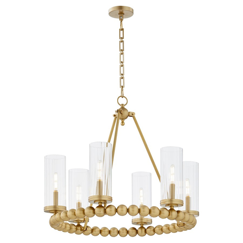 Quorum Lee Blvd 6Lt Ring Chandelier, Aged Brass/Clear/Fluted