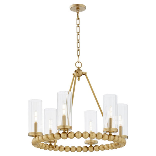 Quorum Lee Blvd 6Lt Ring Chandelier, Aged Brass/Clear/Fluted