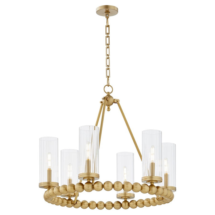 Quorum Lee Blvd 6Lt Ring Chandelier, Aged Brass/Clear/Fluted