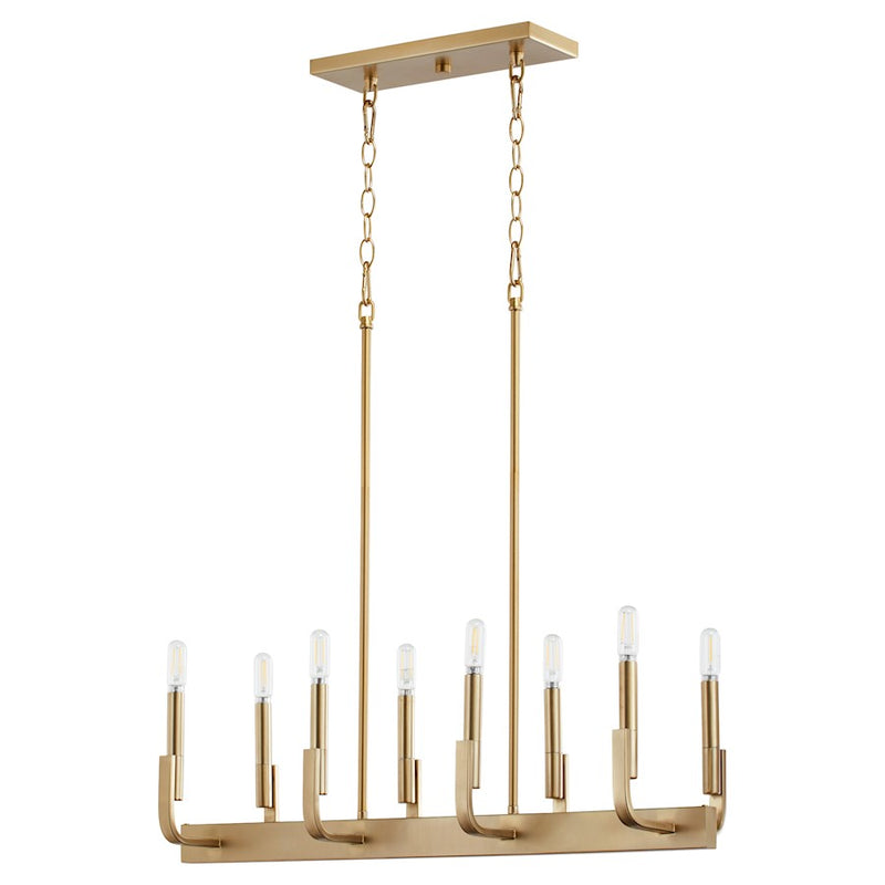Quorum Tempo 8 Light Linear Island Light, Aged Brass
