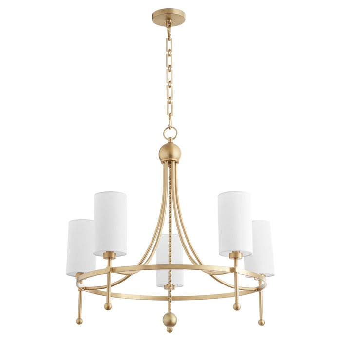 Quorum Lee Blvd 5Lt Bead Chandelier, Aged Brass/White