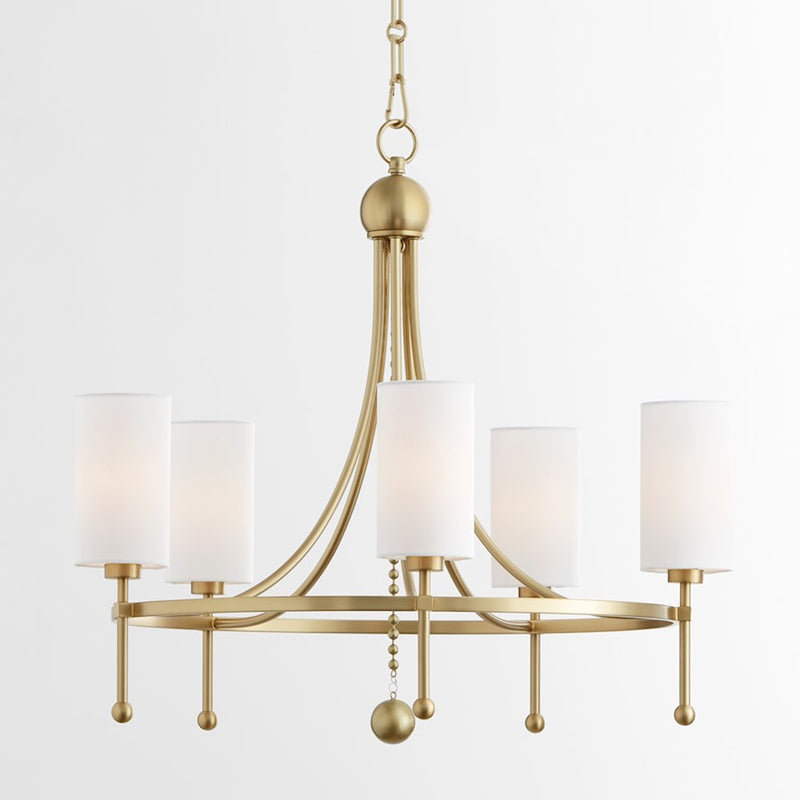 Quorum Lee Blvd 5Lt Bead Chandelier, Aged Brass/White